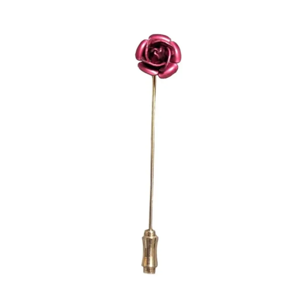 Vintage Pink Rose Stick Pin Brooch, Gold Tone Lapel Pin, Floral Hat Pin